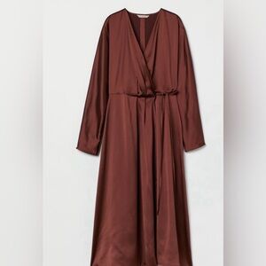 H&M chocolate satin wrap dress